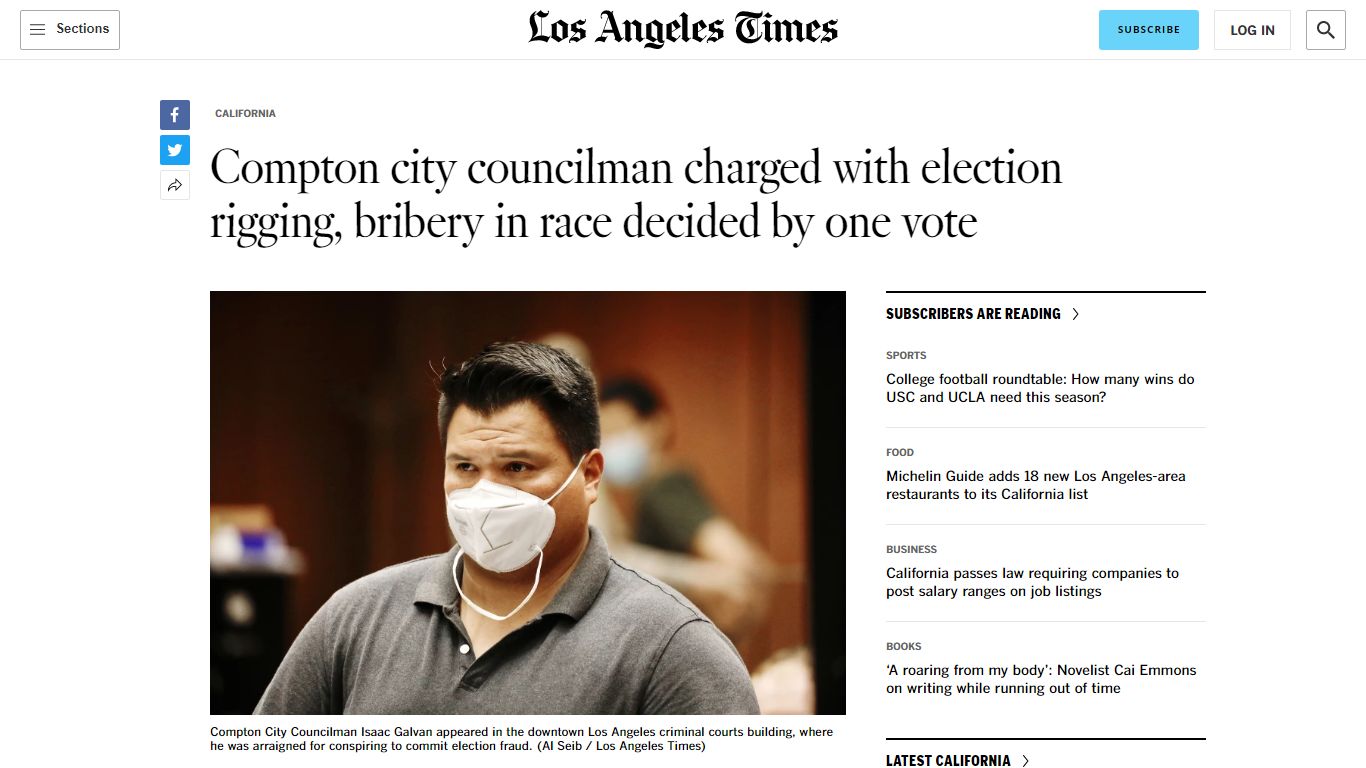 Compton city councilman charged with election rigging, bribery - Los ...