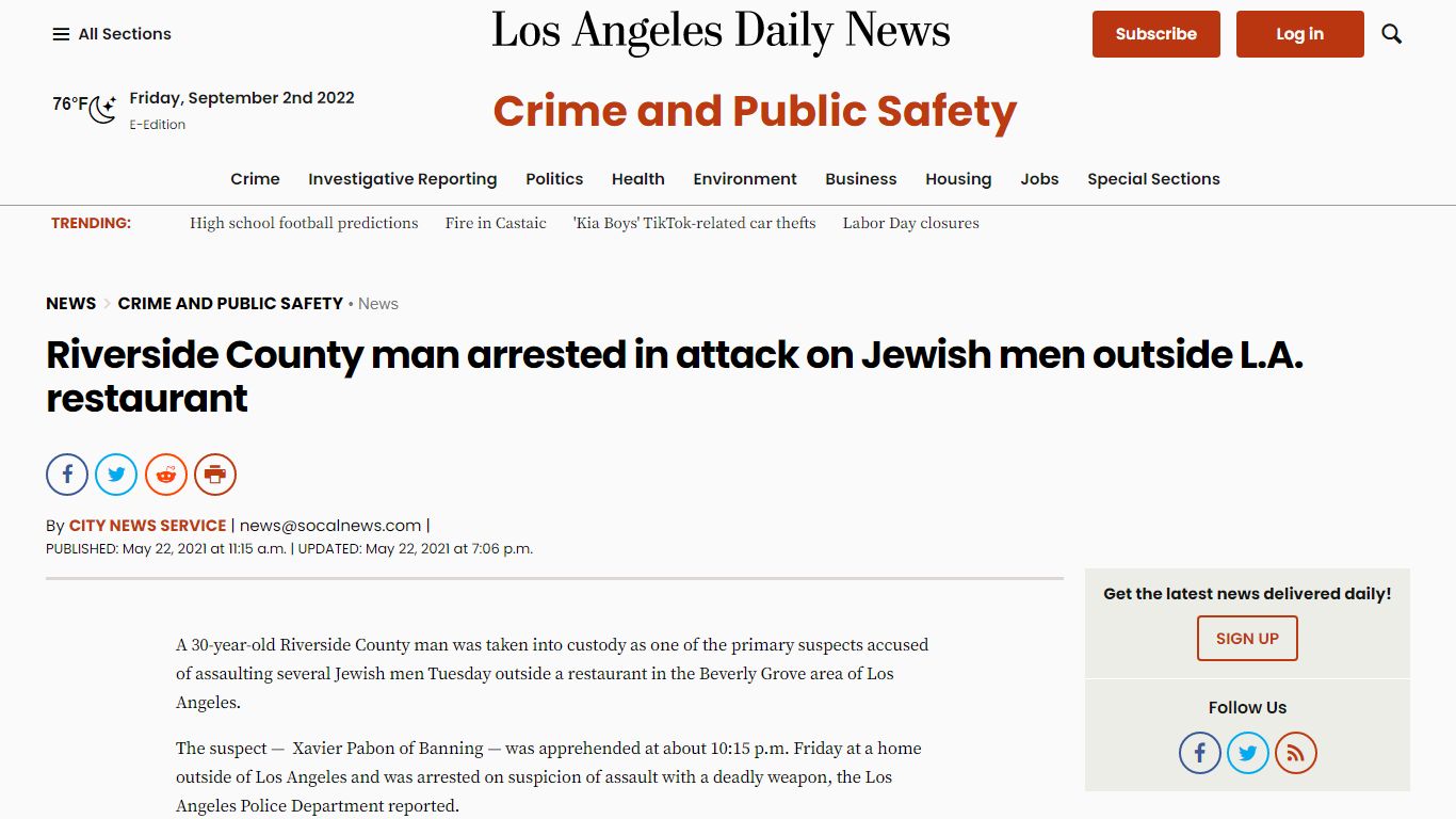 Riverside County man arrested in attack on Jewish men outside L.A ...